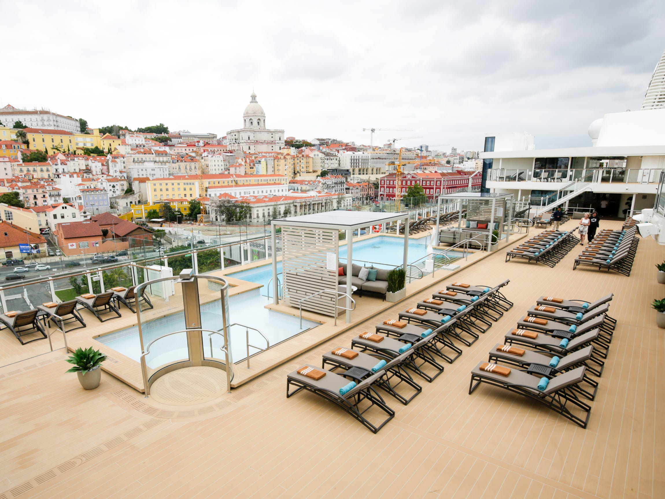 empty pool deck of Silversea's Silver Ray