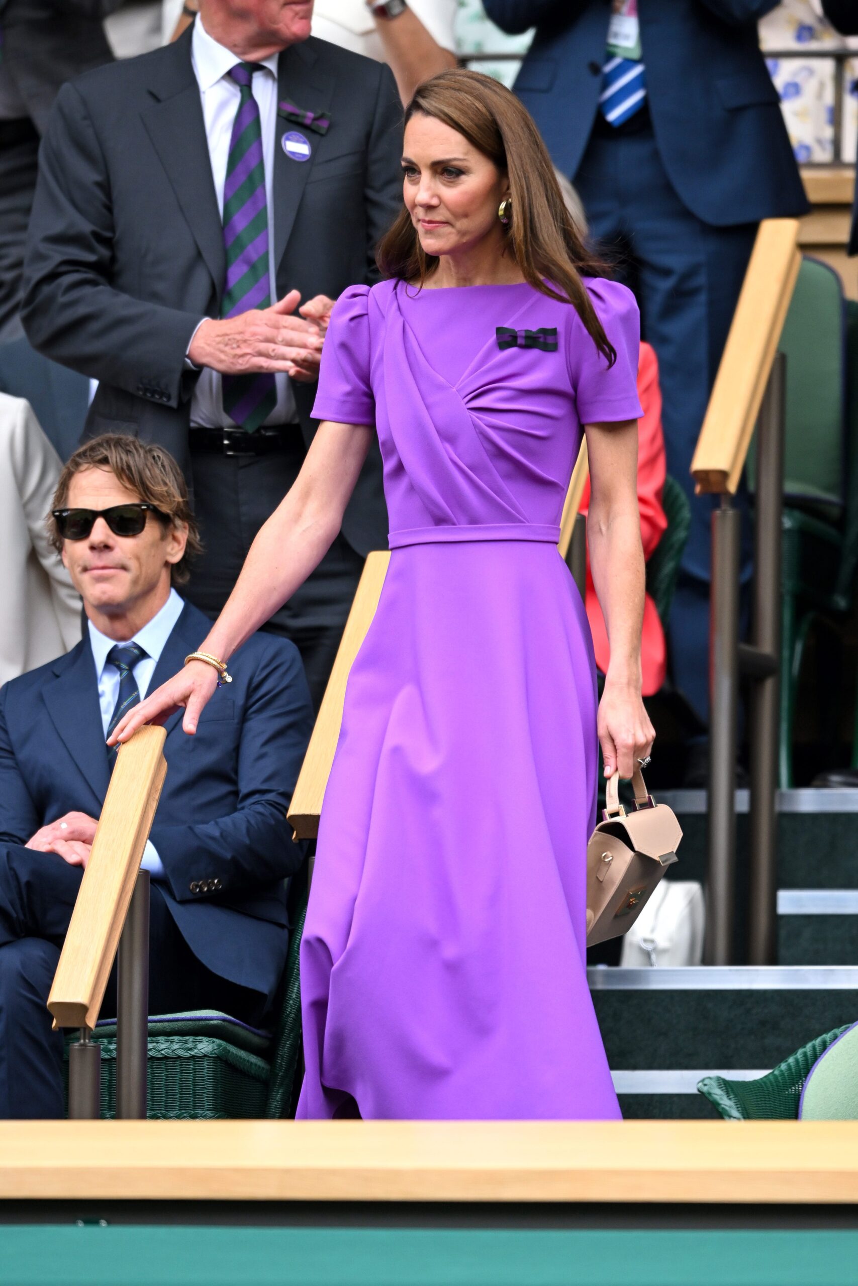 Catherine Princess of Wales court-side of Centre Court during the men's final on day fourteen of the Wimbledon Tennis Championships at the All England Lawn Tennis and Croquet Club on July 14, 2024 in London, England. (Photo by Karwai Tang/WireImage)