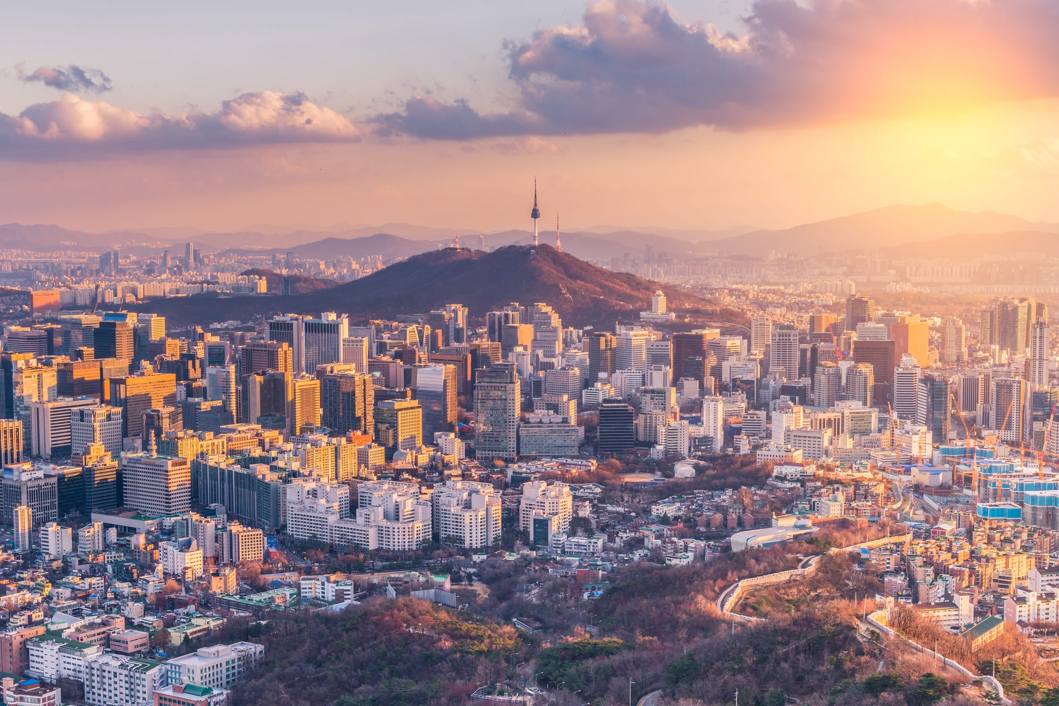 Stock photo shows Seoul, South Korea, during sunset.