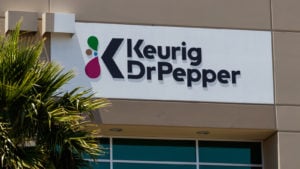 Keurig Dr Pepper (KDP) sign on the front of a building