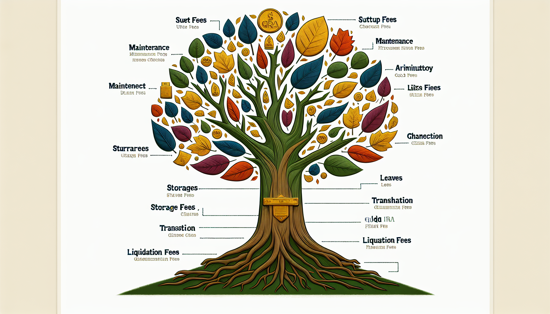 Illustration of a fee structure with various cost components for Gold IRAs