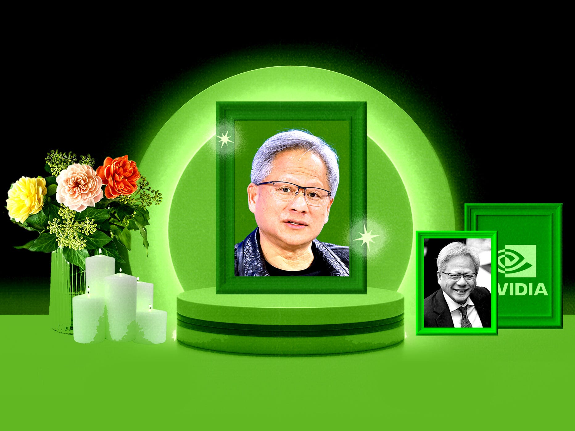 Photo collage of Jensen Huang.