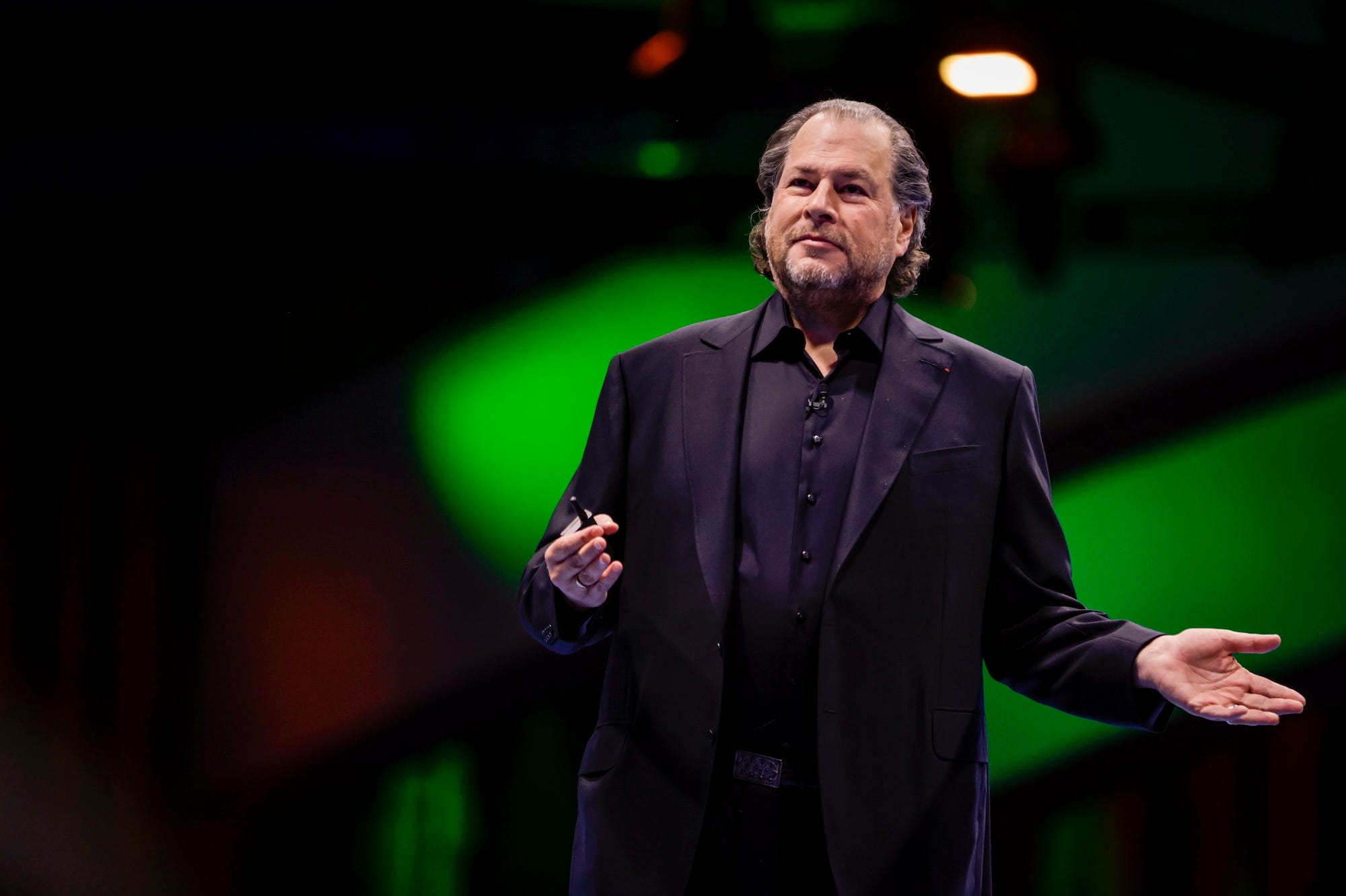 Photo of Marc Benioff of Salesforce speaking on stage.