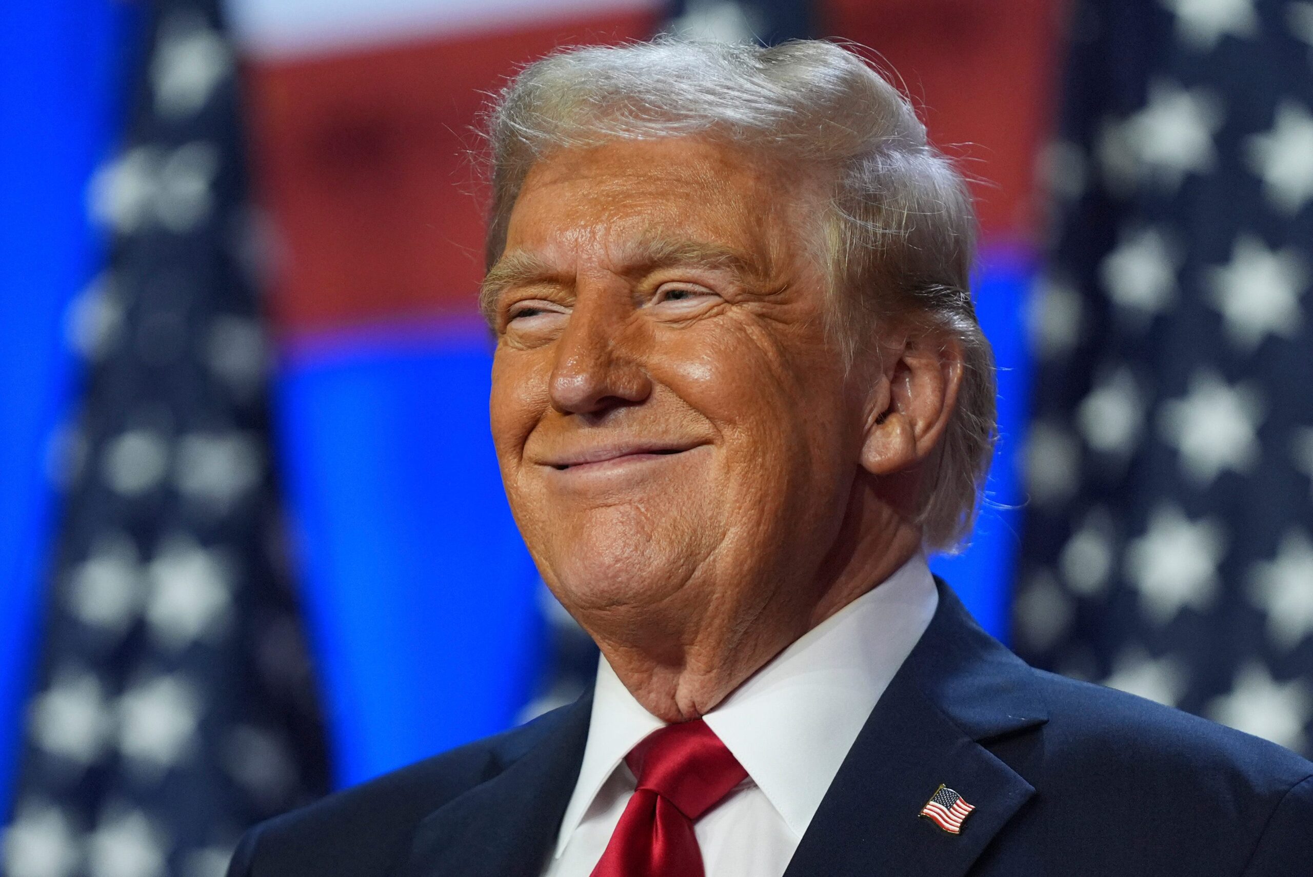 President-elect Donald Trump smiles at an election night watch party at the Palm Beach Convention Center, Wednesday, Nov. 6, 2024, in West Palm Beach, Florida.